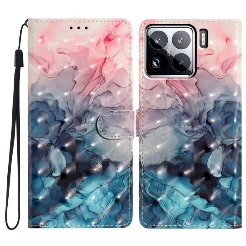 Läderskal Fodral Xiaomi 15 Pro Rosa Och Blå Marmor 3d