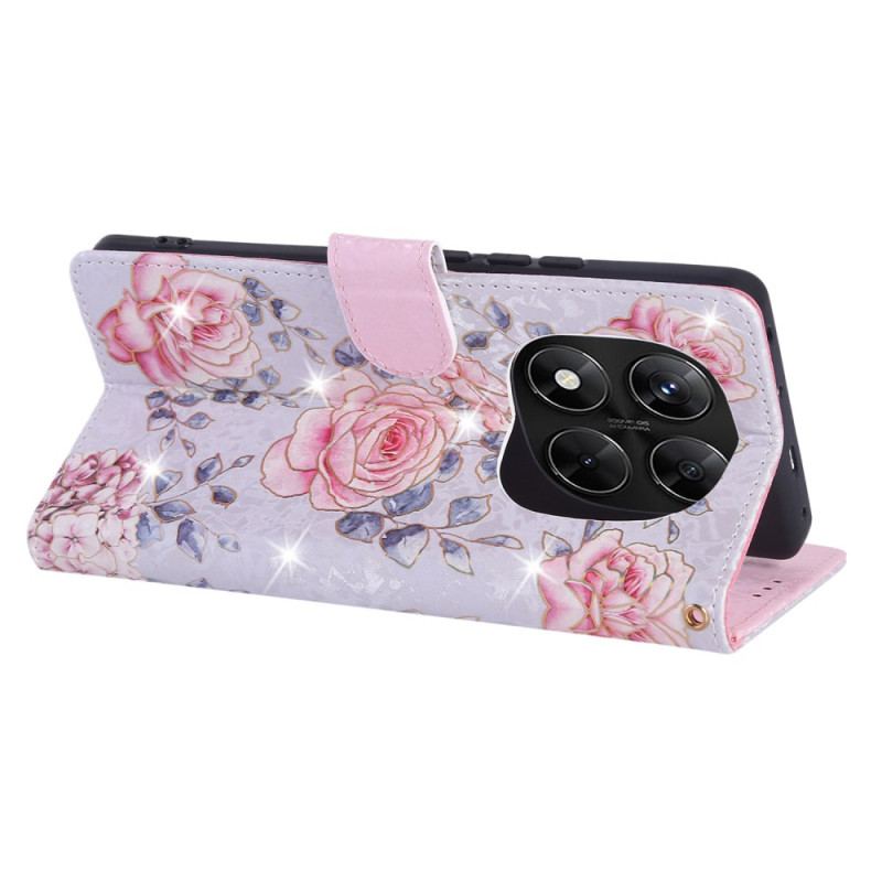 Läderfodral Poco X7 5g Telefonfodral Rfid-blockerande Blommig Design