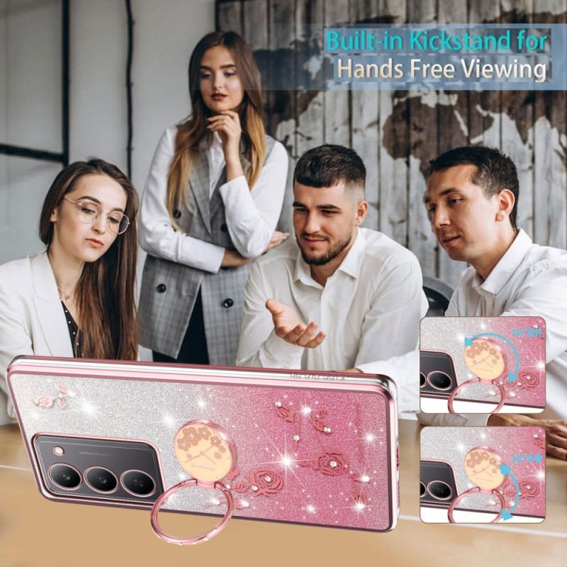 Skal Realme 14x 5g Kadem Ringhållare Med Blommor Och Strass