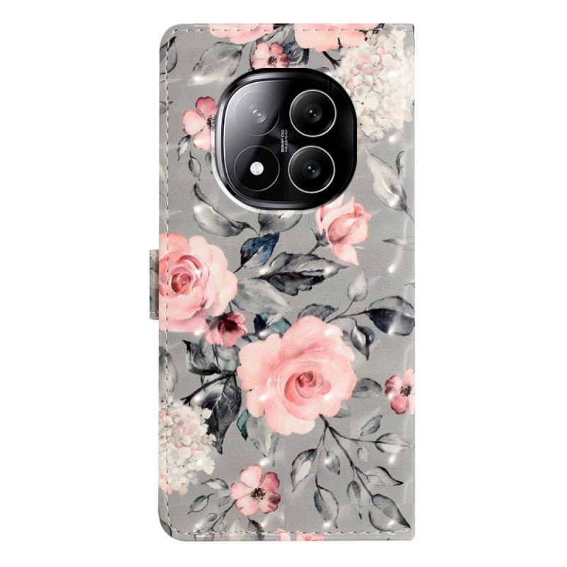 Läderfodral Xiaomi Redmi Note 14 Pro Plus 5g Telefonfodral Rosa 3d-blommor