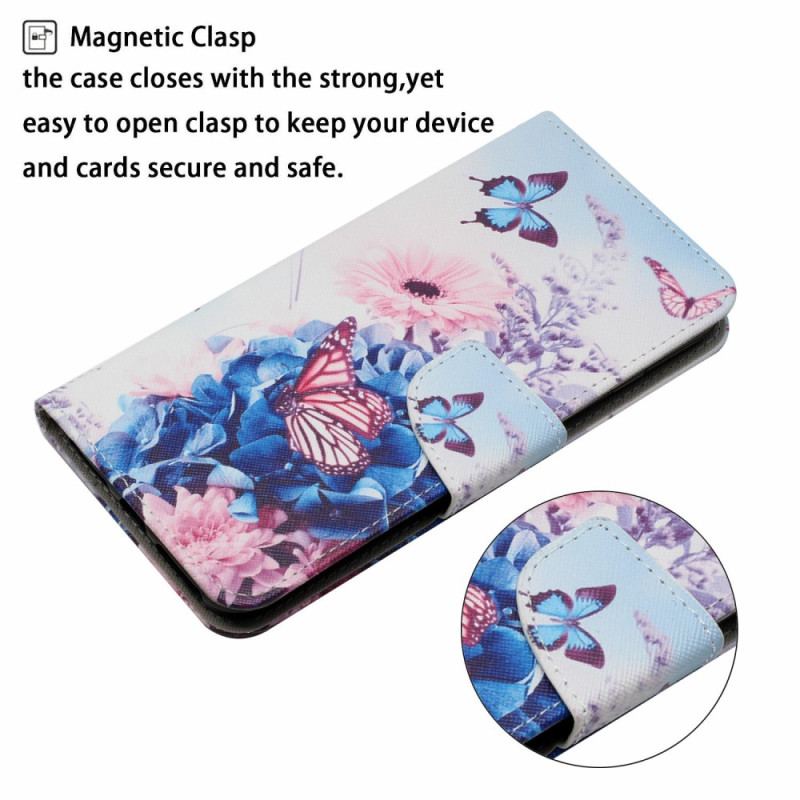 Läderskal Fodral Xiaomi Redmi Note 14 Pro Plus 5g Lila Fjärilar