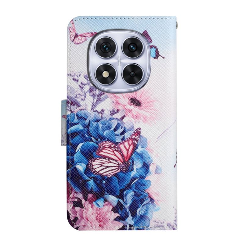 Läderskal Fodral Xiaomi Redmi Note 14 Pro Plus 5g Lila Fjärilar