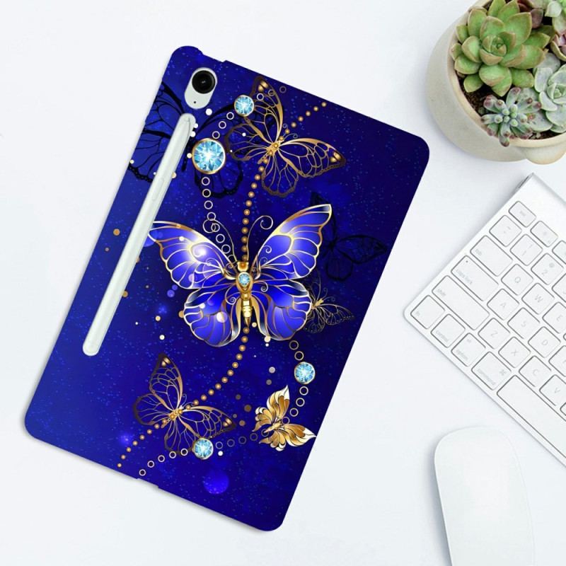 Skal Samsung Galaxy Tab S10 Fe Plus Telefonfodral Blå Och Guldfärgade Fjärilar