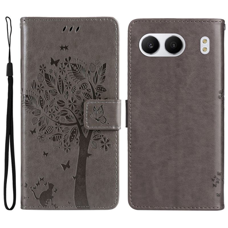 Läderfodral Oneplus Nord 4 Telefonfodral Träd Och Katt