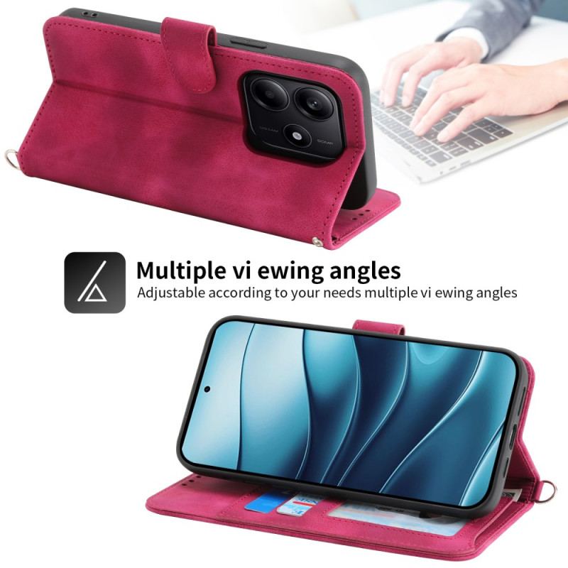 Fodral För Xiaomi Redmi Note 14 5g Spetsmönsterplånbok Med Rem Och Axelrem