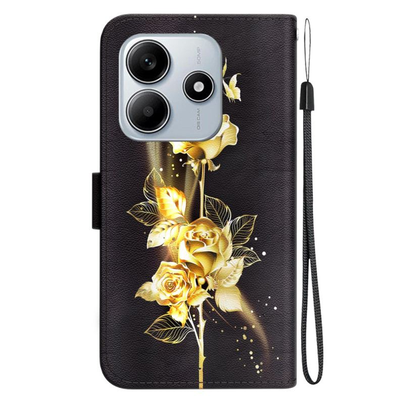 Fodral Xiaomi Redmi Note 14 5g Guldfärgade Fjärilar Och Ros