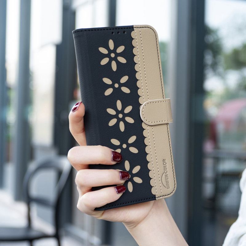 Läderfodral Xiaomi Redmi Note 14 5g Telefonfodral Blommig Binfen-färg