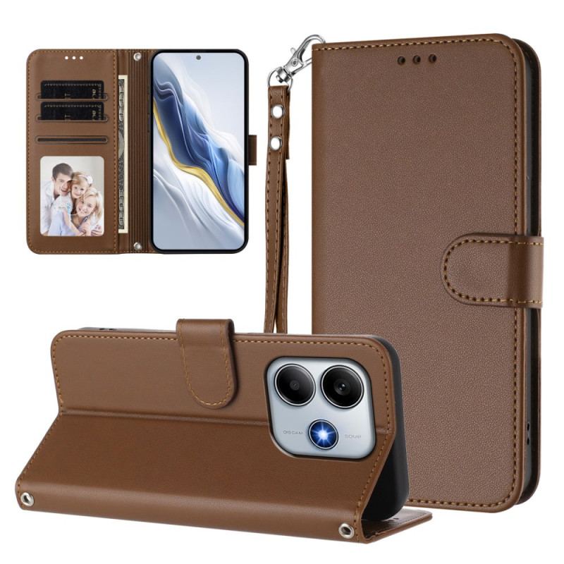 Läderfodral Xiaomi Redmi Note 14 5g Telefonfodral Enfärgat Med Snodd