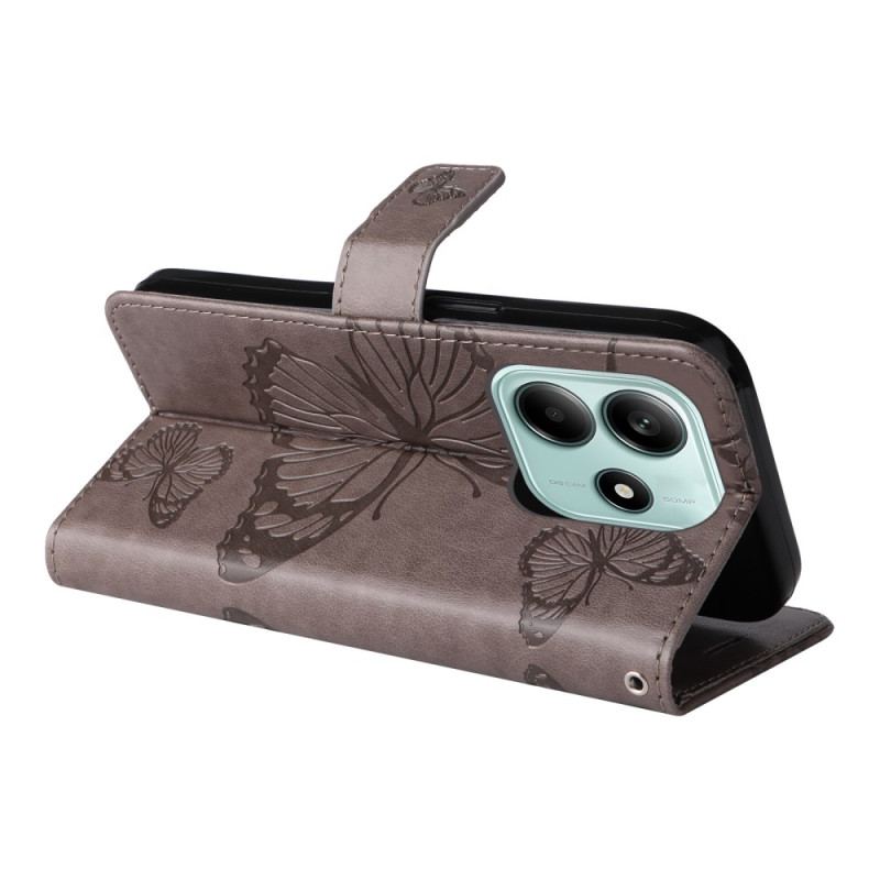 Läderfodral Xiaomi Redmi Note 14 5g Telefonfodral Jättefjärilar Med Rem