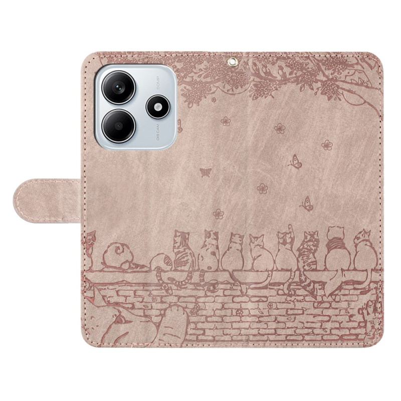 Läderfodral Xiaomi Redmi Note 14 5g Telefonfodral Kattmönster Med Rem