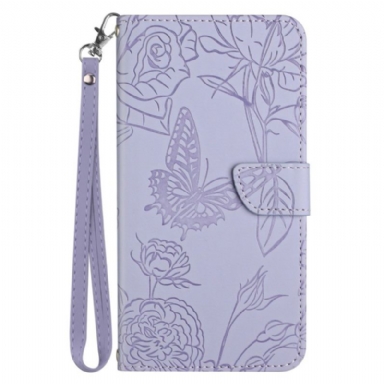 Läderskal Fodral Xiaomi Redmi Note 14 5g Fjärilstryck Med Rem