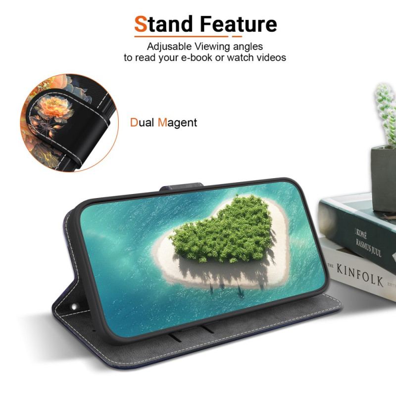 Läderskal Fodral Xiaomi Redmi Note 14 5g Gyllene Pion