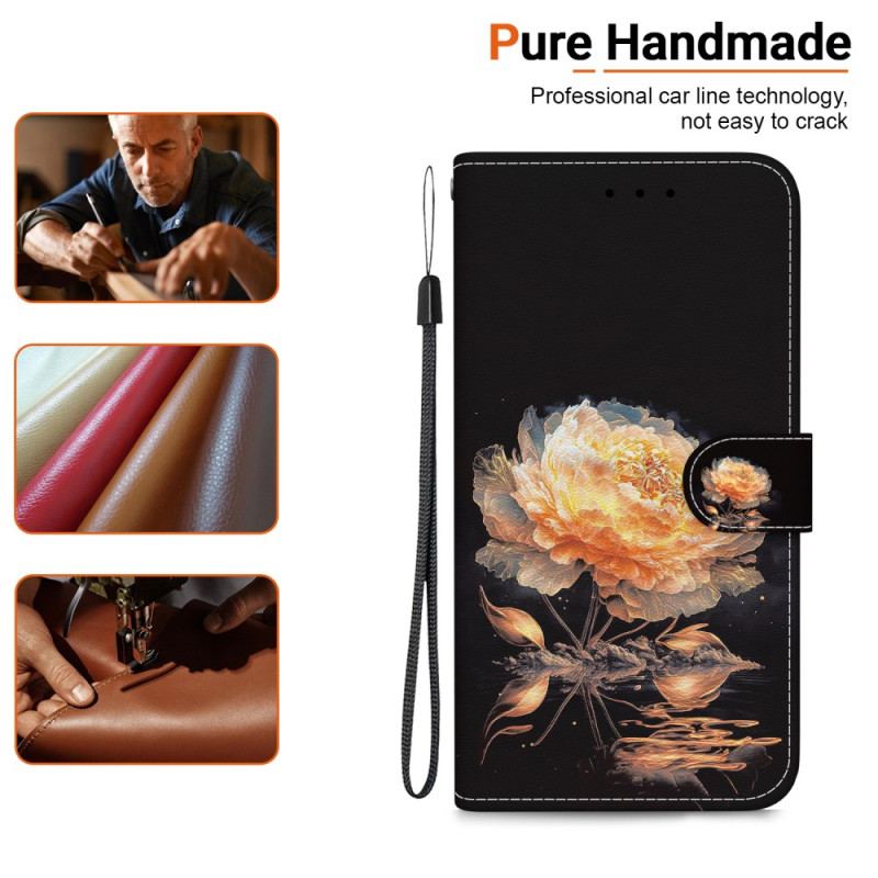 Läderskal Fodral Xiaomi Redmi Note 14 5g Gyllene Pion