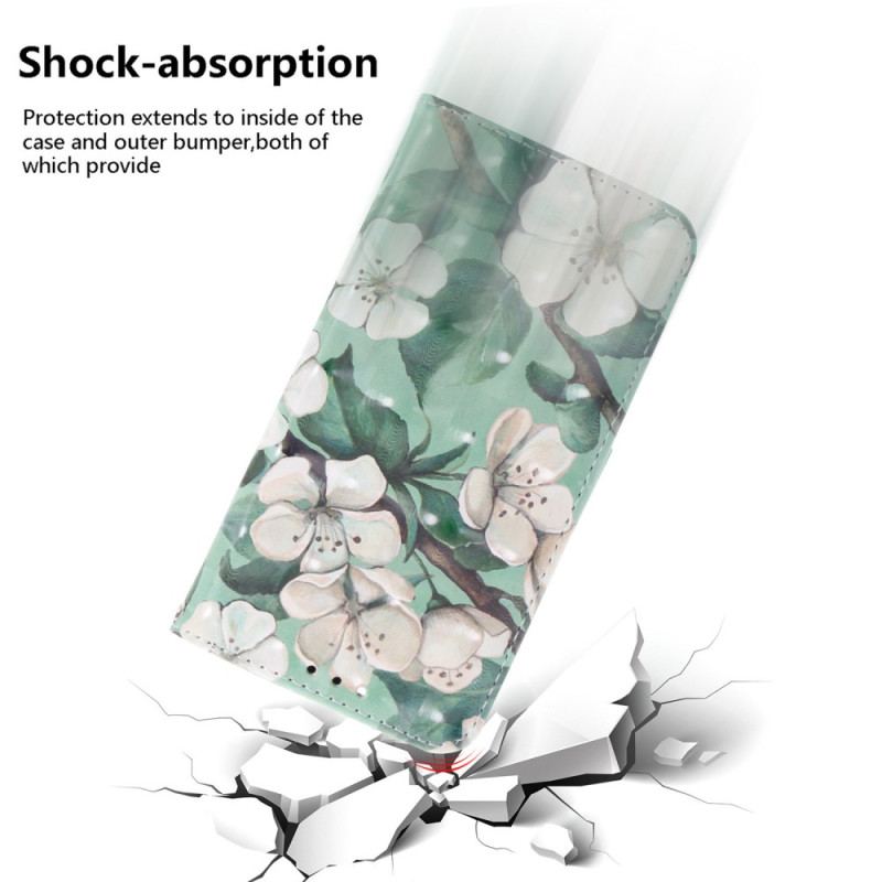 Läderfodral Xiaomi Redmi Note 15 Pro 5g Telefonfodral Akvarellblommor Med Remmar