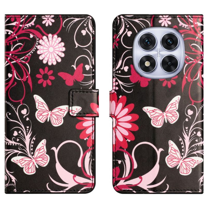 Läderfodral Xiaomi Redmi Note 15 Pro 5g Telefonfodral Fjärilar På Svart Bakgrund