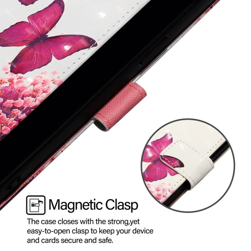 Läderskal Fodral Xiaomi Redmi Note 15 Pro 5g Rosa Fjärilar
