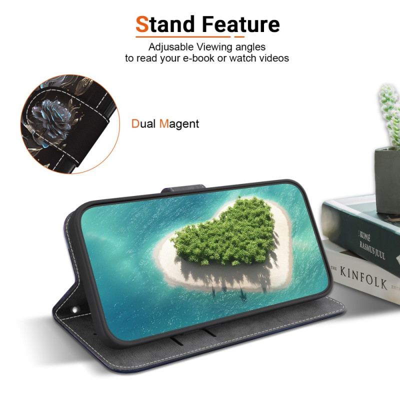 Läderskal Fodral Xiaomi Redmi Note 15 Pro 5g Svart Ros