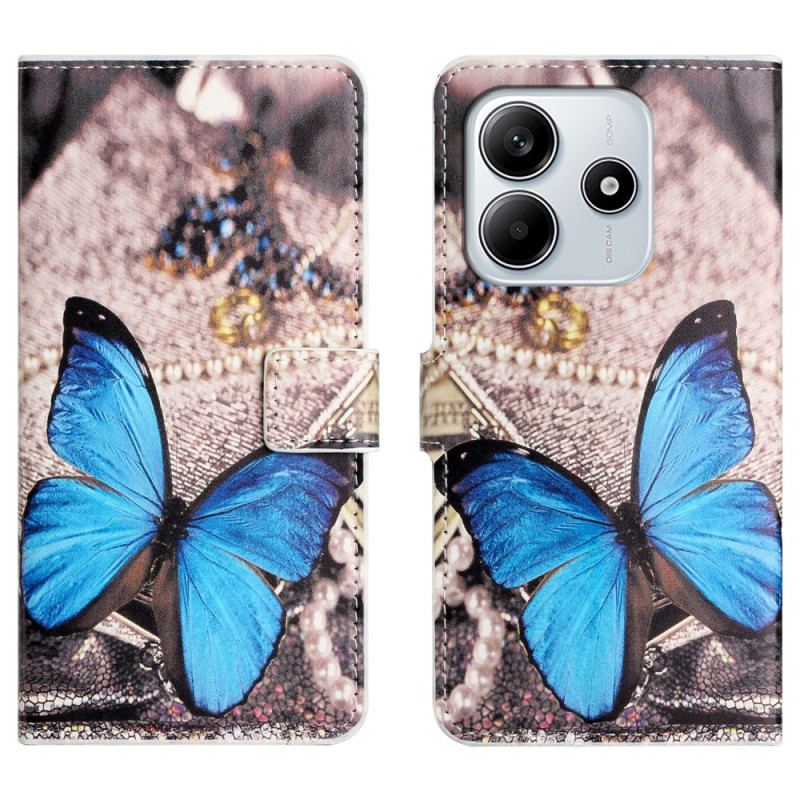 Läderfodral Xiaomi Redmi Note 14 4g Telefonfodral Blå Fjäril