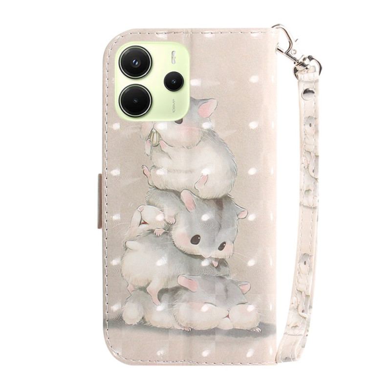 Läderfodral Xiaomi Redmi Note 14 4g Telefonfodral Hamstrar Med Rem