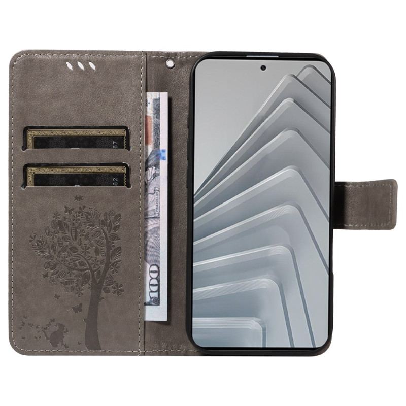 Läderfodral Xiaomi Redmi Note 14 4g Telefonfodral Träd Och Katt