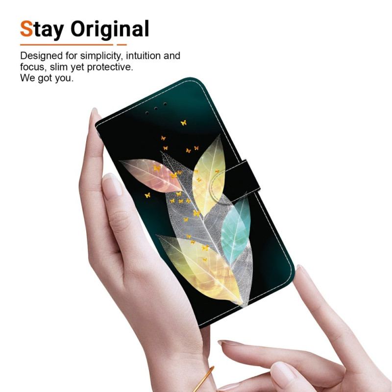 Läderskal Fodral Xiaomi Redmi Note 14 4g Färgglada Fjädrar