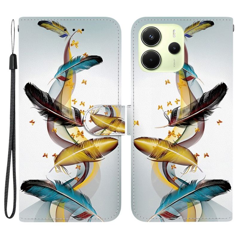 Läderskal Fodral Xiaomi Redmi Note 14 4g Färgglada Fjädrar