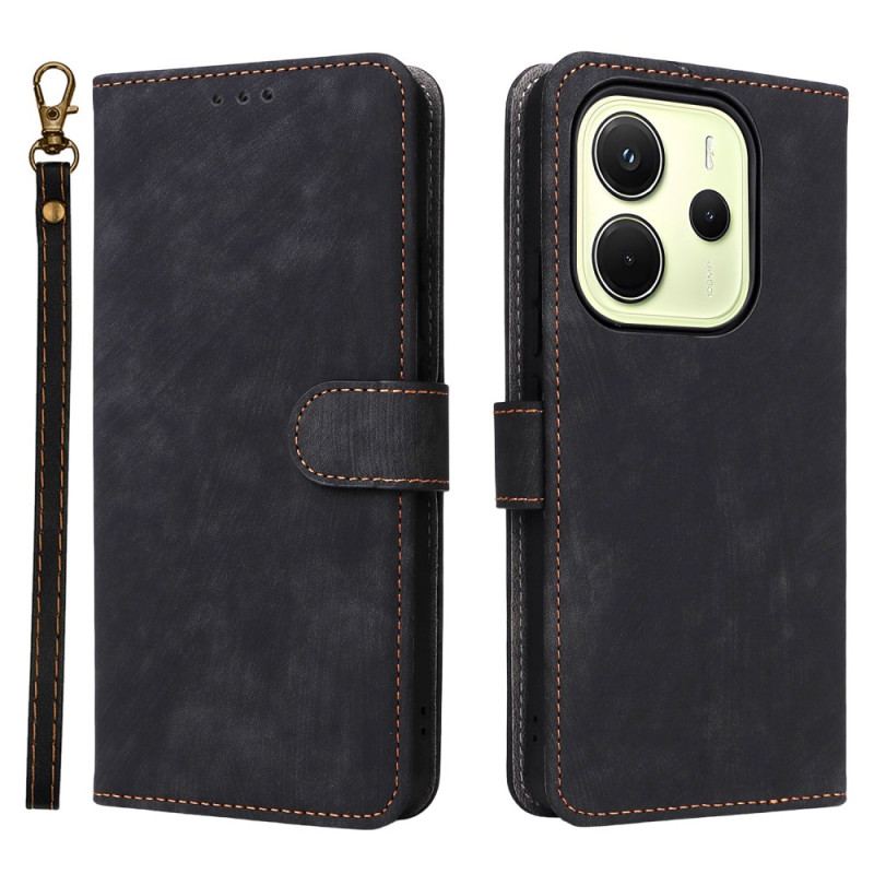 Läderskal Fodral Xiaomi Redmi Note 14 4g Rfid-skydd Mockaeffekt Med Rem