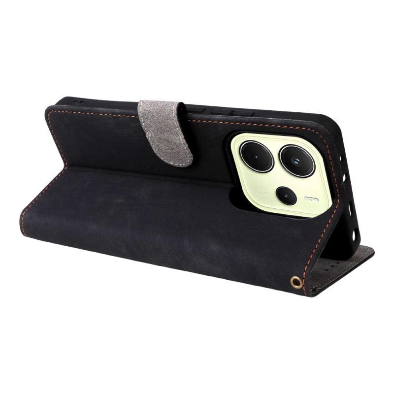 Läderskal Fodral Xiaomi Redmi Note 14 4g Rfid-skydd Mockaeffekt Med Rem