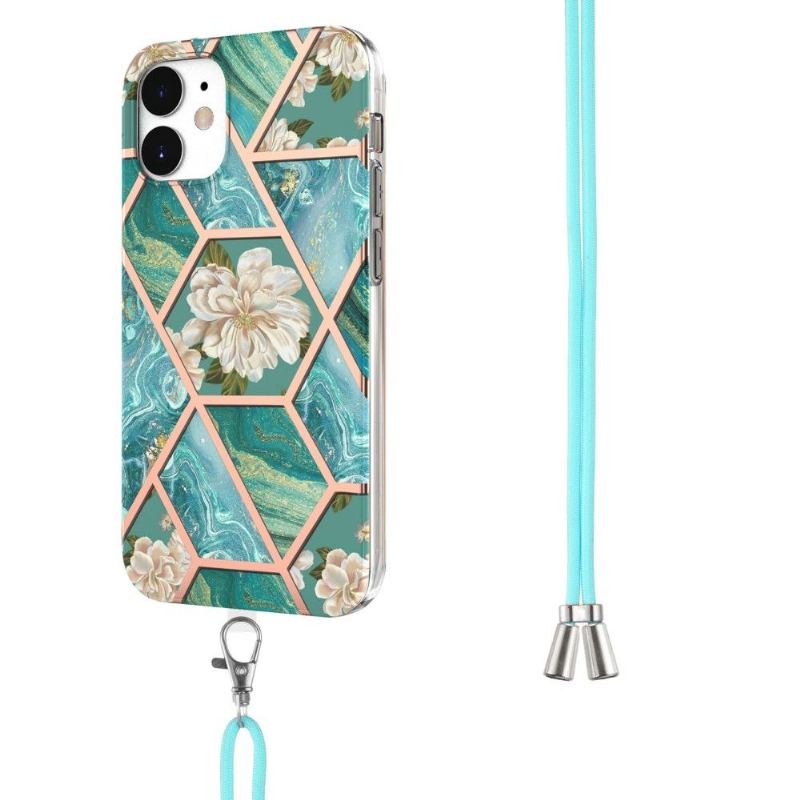 Skal För iPhone 12 Mini Med Snodd Marmor Och Vita Blommor