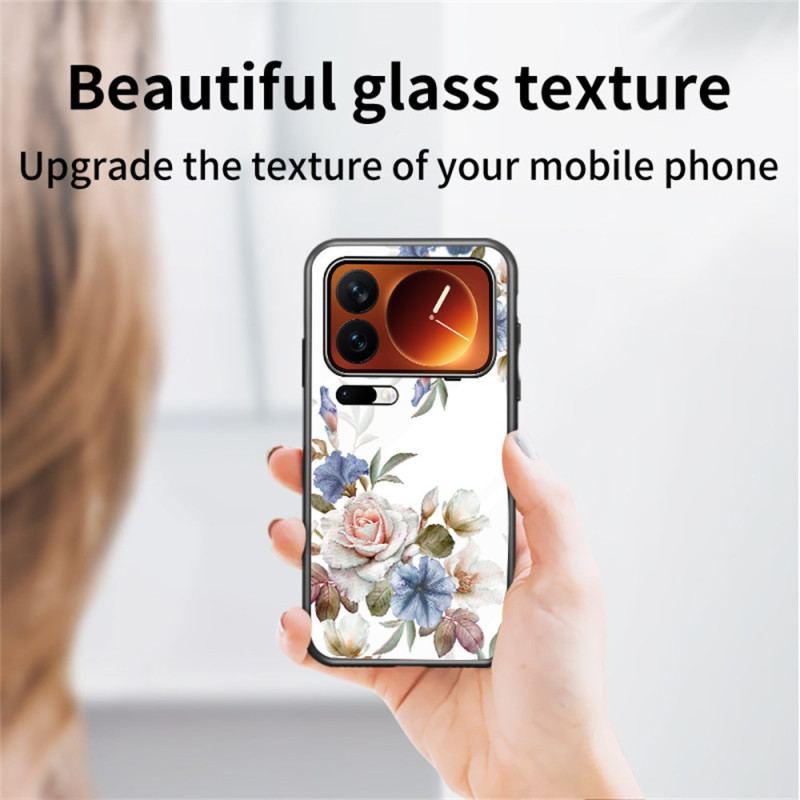 Skal Xiaomi 17 Pro Max Telefonfodral Blommönster I Härdat Glas