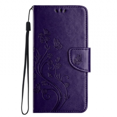 Fodral För Poco C75 Blommor Och Fjärilar Med Snodd