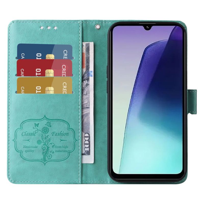 Läderfodral Poco C75 Telefonfodral Blommor Och Fjärilar Med Snodd