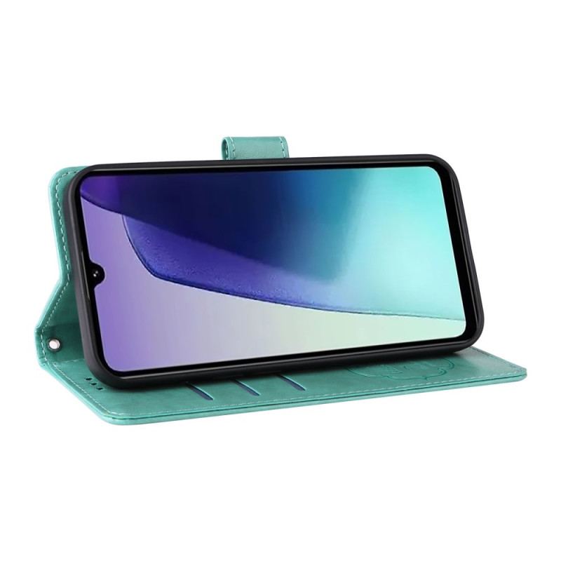 Läderfodral Poco C75 Telefonfodral Blommor Och Fjärilar Med Snodd