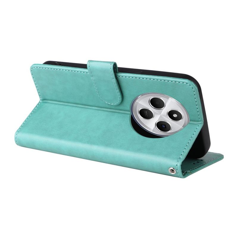 Läderfodral Poco C75 Telefonfodral Blommor Och Fjärilar Med Snodd