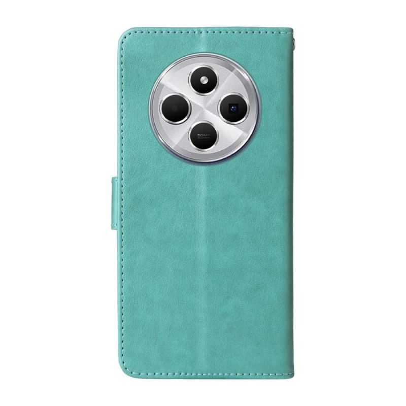 Läderfodral Poco C75 Telefonfodral Blommor Och Fjärilar Med Snodd