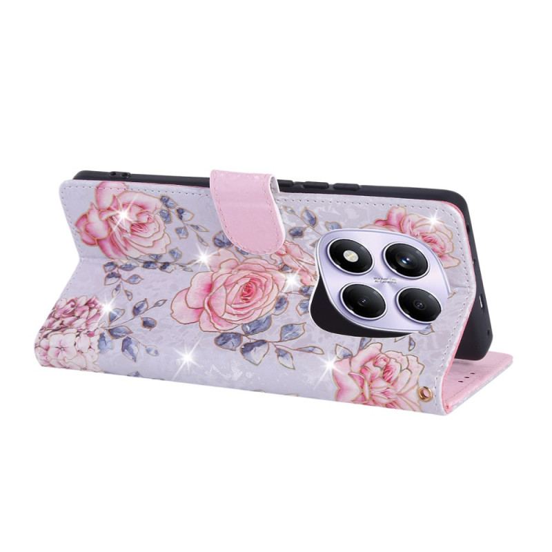 Läderskal Fodral Xiaomi Redmi Note 14 Pro 4g Rfid-blockerande Blommönster