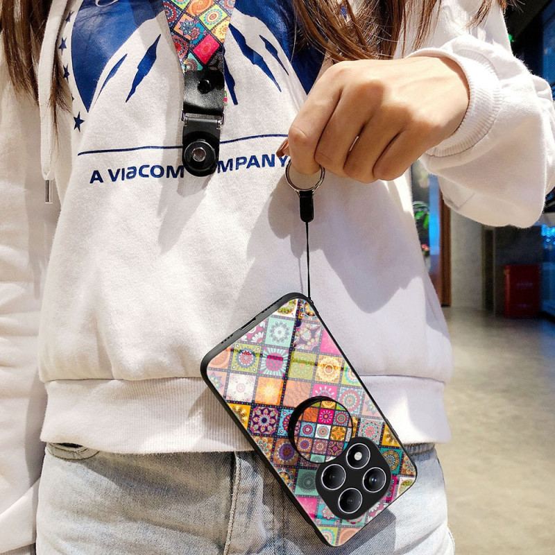 Skal Xiaomi Redmi Note 14 Pro 4g Stativ Och Rem Med Lapptäcksmönster