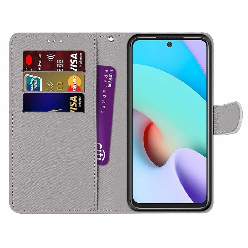 Folio-fodral För Xiaomi Redmi 10 Fallskydd Gröna Och Rosa Löv