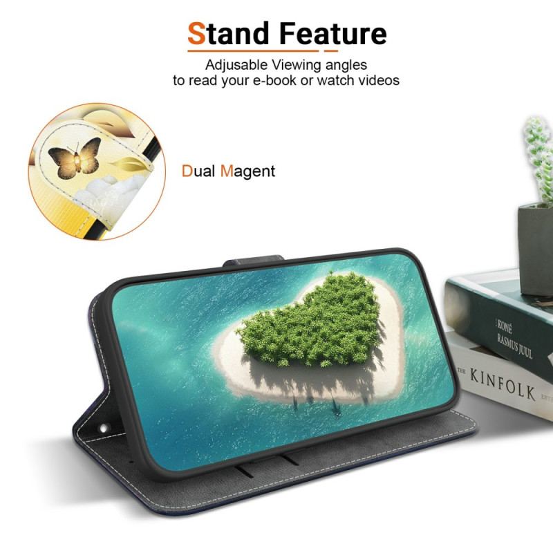 Fodral För Realme 14 Pro 5g Gyllene Fjärilar Och Vita Blommor