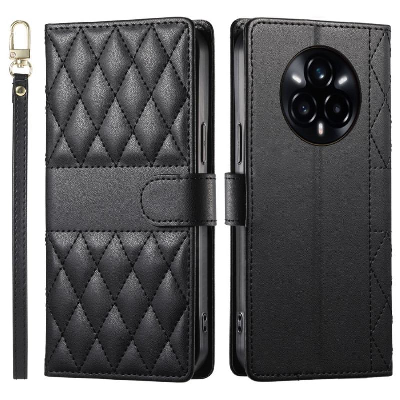 Fodral För Realme 14 Pro 5g Quiltad Design Med Rem Och Axelrem