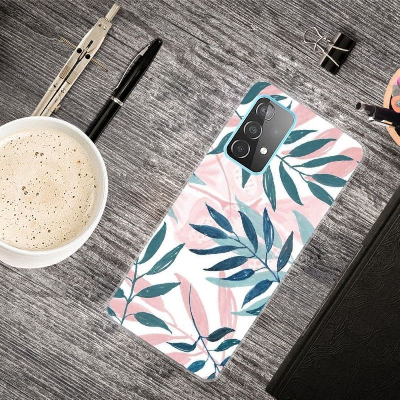 Skal För Samsung Galaxy A32 5G Gröna Och Rosa Löv