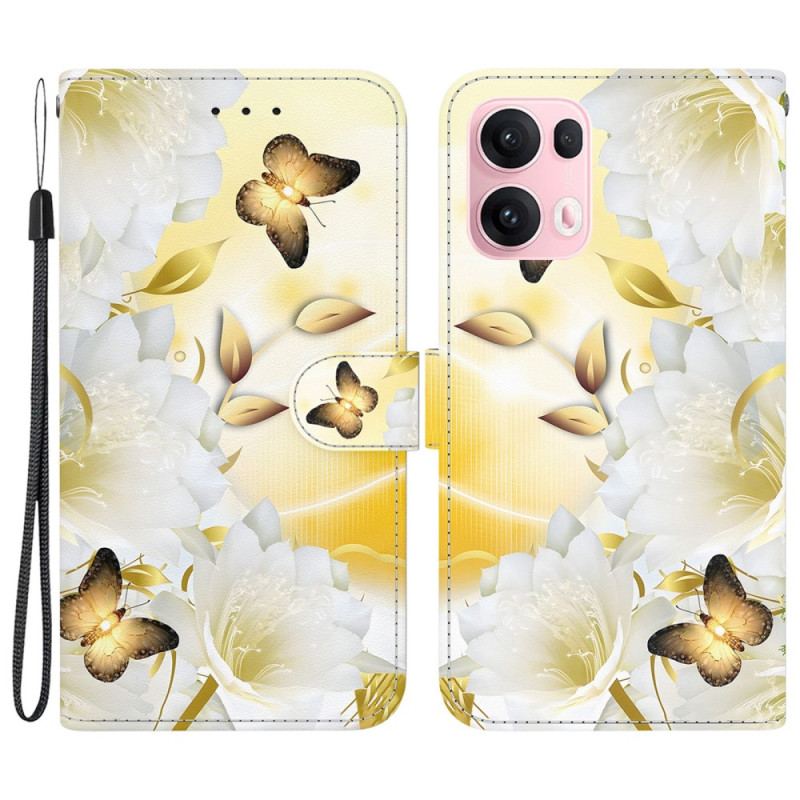 Läderskal Fodral Oppo Reno 13 Pro 5g Vita Fjärilar Och Vita Blommor