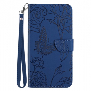 Läderfodral Samsung Galaxy S25 5g Edge Telefonfodral Fjärilstryck Med Rem