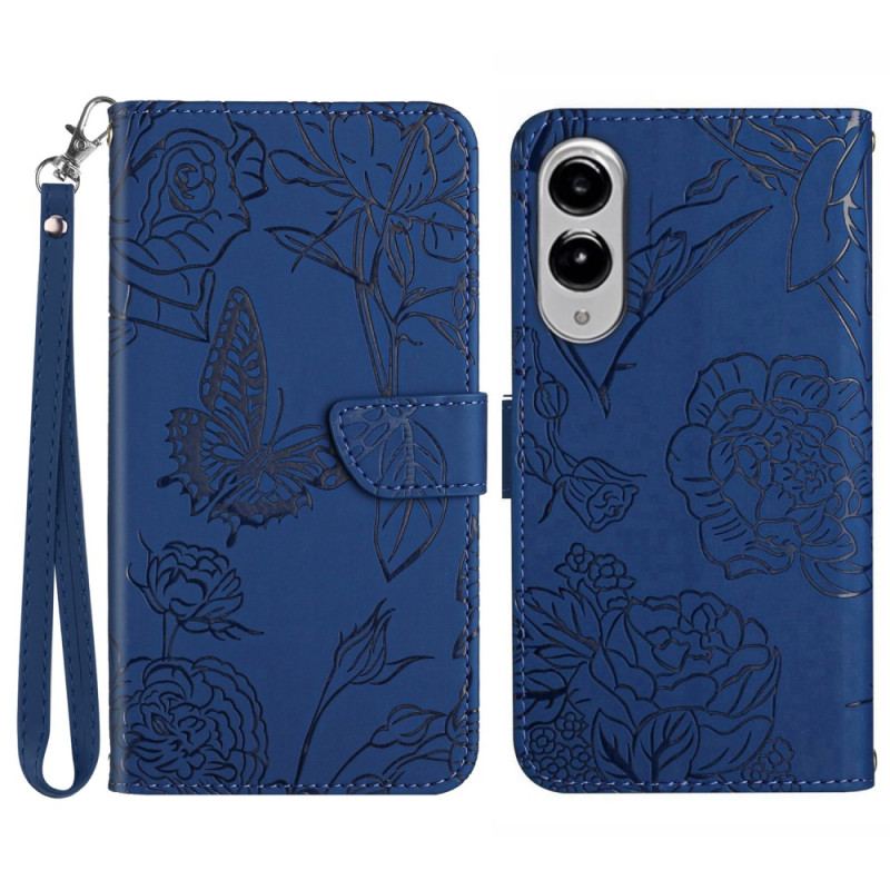 Läderfodral Samsung Galaxy S25 5g Edge Telefonfodral Fjärilstryck Med Rem