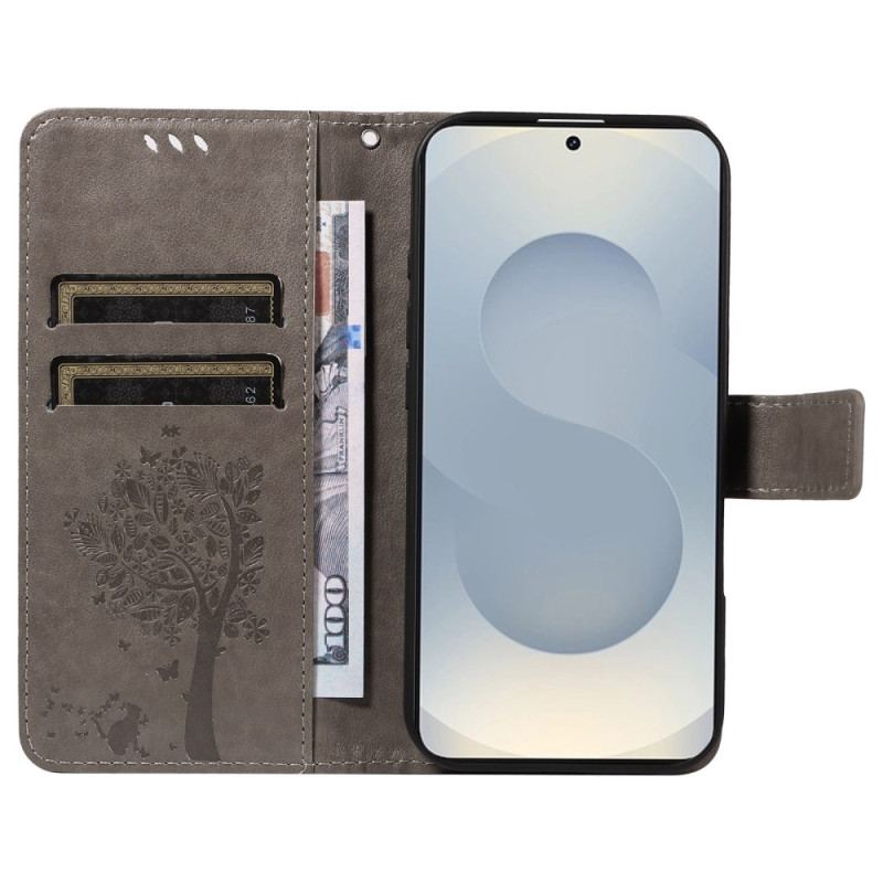 Läderskal Fodral Samsung Galaxy S25 5g Edge Träd Och Katt