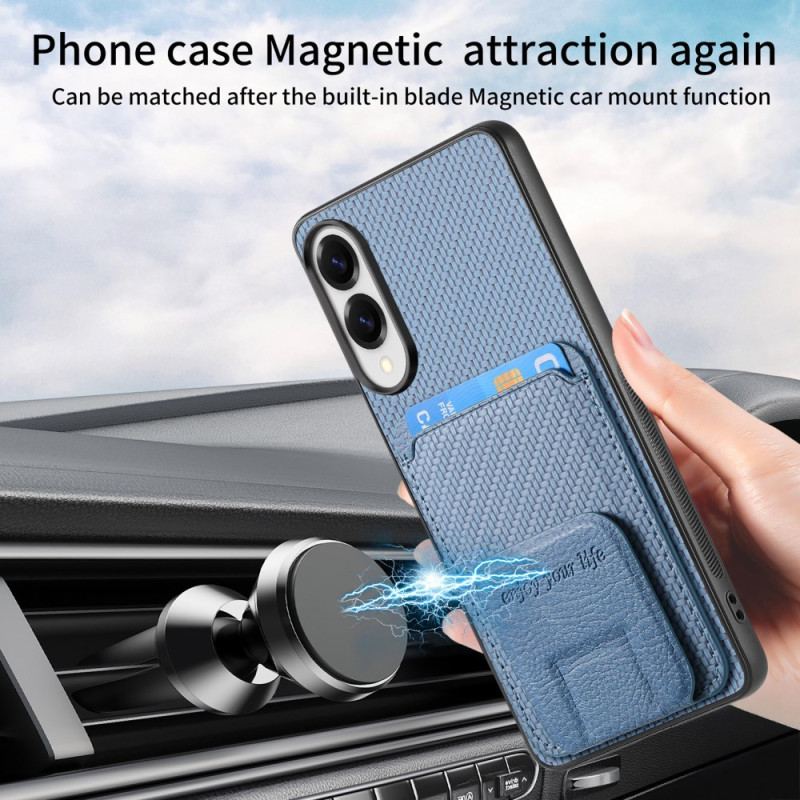 Skal För Samsung Galaxy S25 5g Edge Korthållare Med Kolfibertextur Och Integrerat Stativ