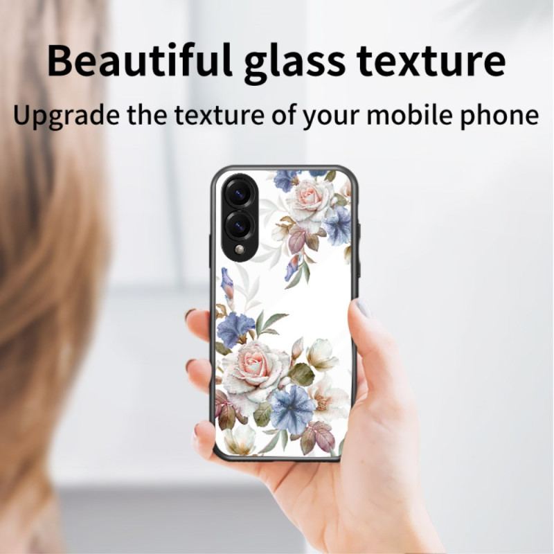 Skal Samsung Galaxy S25 5g Edge Korthållare Med Blommönster I Härdat Glas
