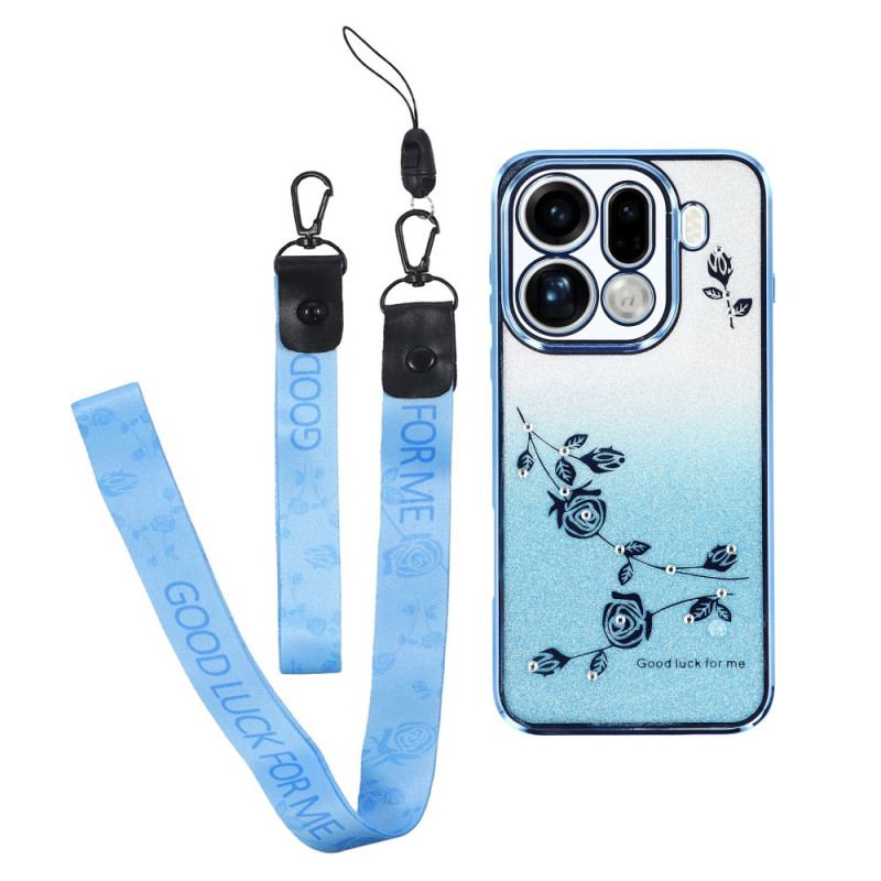 Skal Oppo Find X9 Pro 5g Telefonfodral Blommor Och Strass Med Remmar