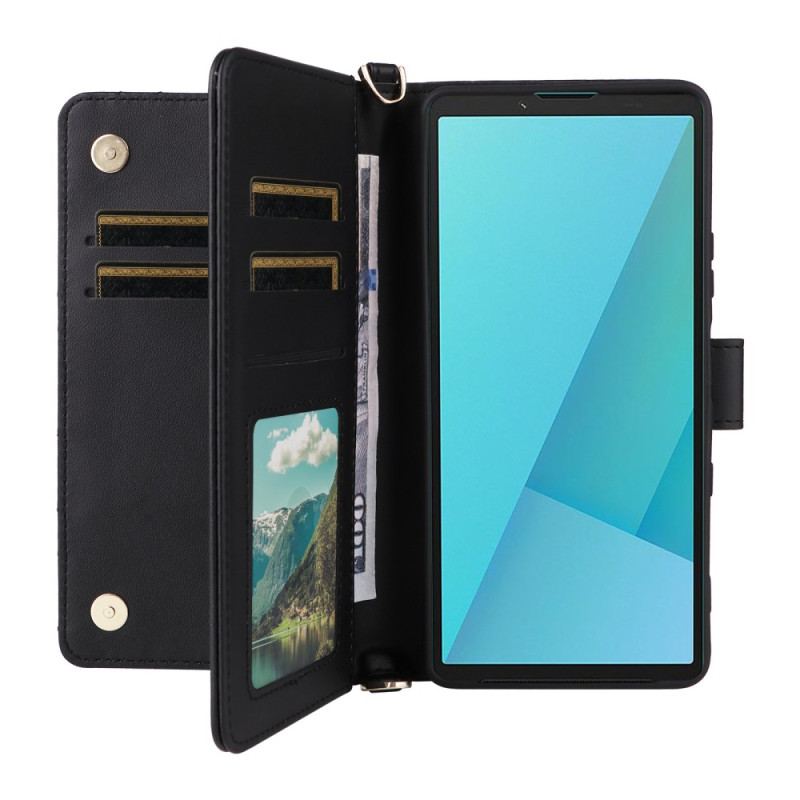 Läderskal Fodral Sony Xperia 10 Vii Quiltad Med Rem Och Handledsrem