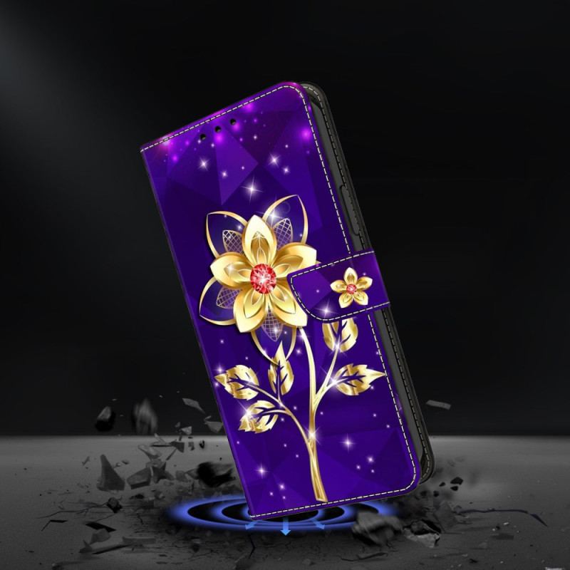 Fodral Samsung Galaxy A17 4g / 5g Guldblomma På Lila Bakgrund